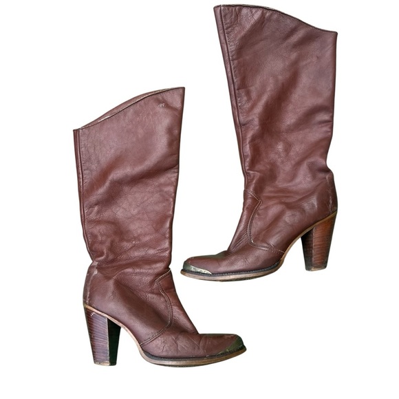 Zodiac Shoes - Vintage Zodiac Leather Boots Brown Heel 70s Country Cowboy